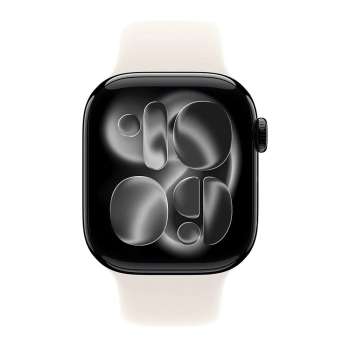 Apple Watch Series 11, 42 mm, Jet Black Aluminum Starlight Sport Band M/L